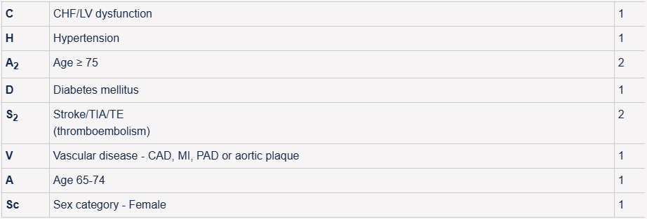 CHA2DS2_VASc Calculator_table description