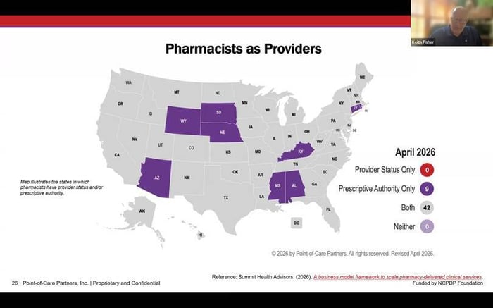 State map indicating pharmacists recognized as providers